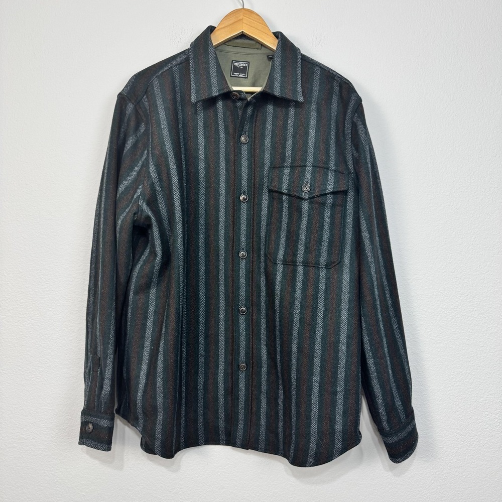 Todd Snyder Shirt Jacket Mens Large Blue Striped Wool Utility Overshirt